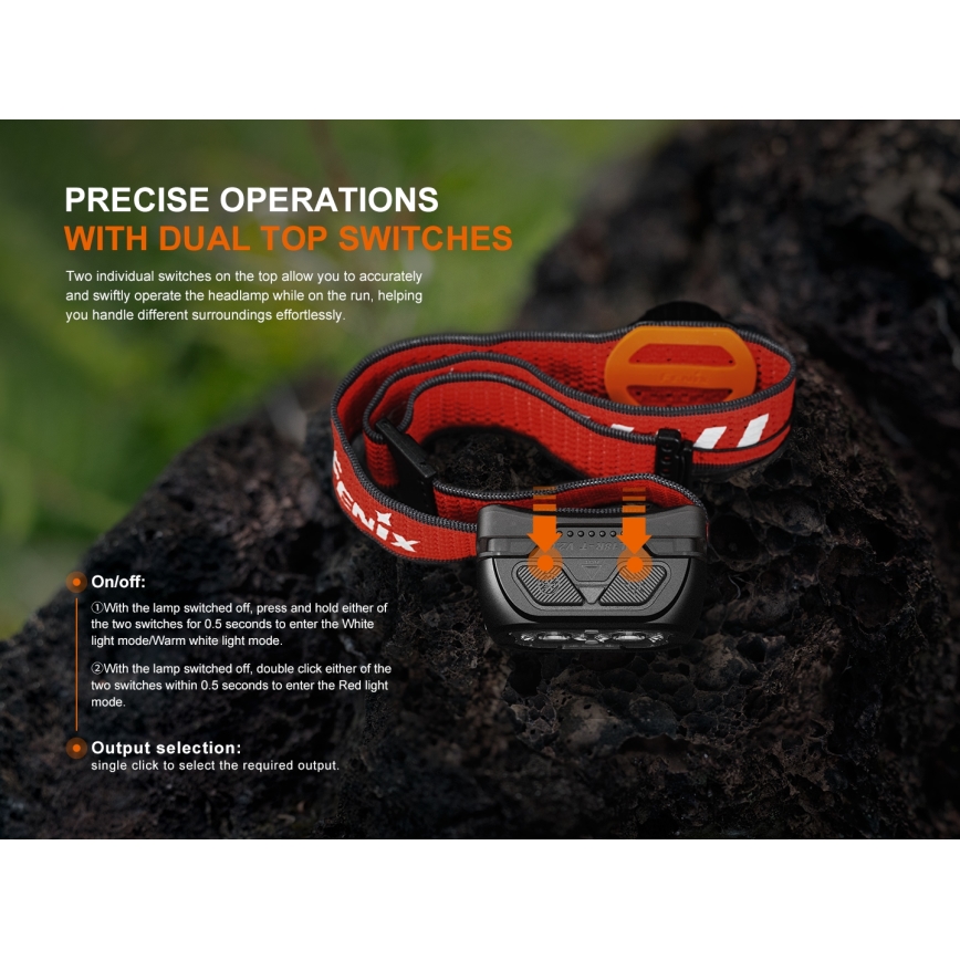 Fenix HL18RTV20BLC - Lampada frontale ricaricabile LED Dimmerabile LED/USB/3xAA IP66 800 lm 160 h 1900 mAh nero/arancione