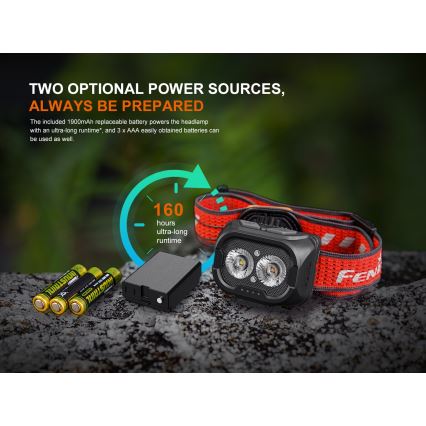 Fenix HL18RTV20BLC - Lampada frontale ricaricabile LED Dimmerabile LED/USB/3xAA IP66 800 lm 160 h 1900 mAh nero/arancione