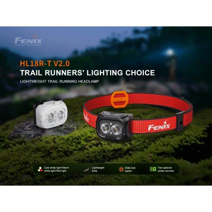 Fenix HL18RTV20WHT - LED Dimmerabile ricaricabile lampada da testa LED/USB IP66 800 lucente 160 h bianco/nero