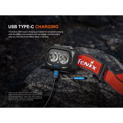 Fenix HL18RTV20WHT - LED Dimmerabile ricaricabile lampada da testa LED/USB IP66 800 lucente 160 h bianco/nero