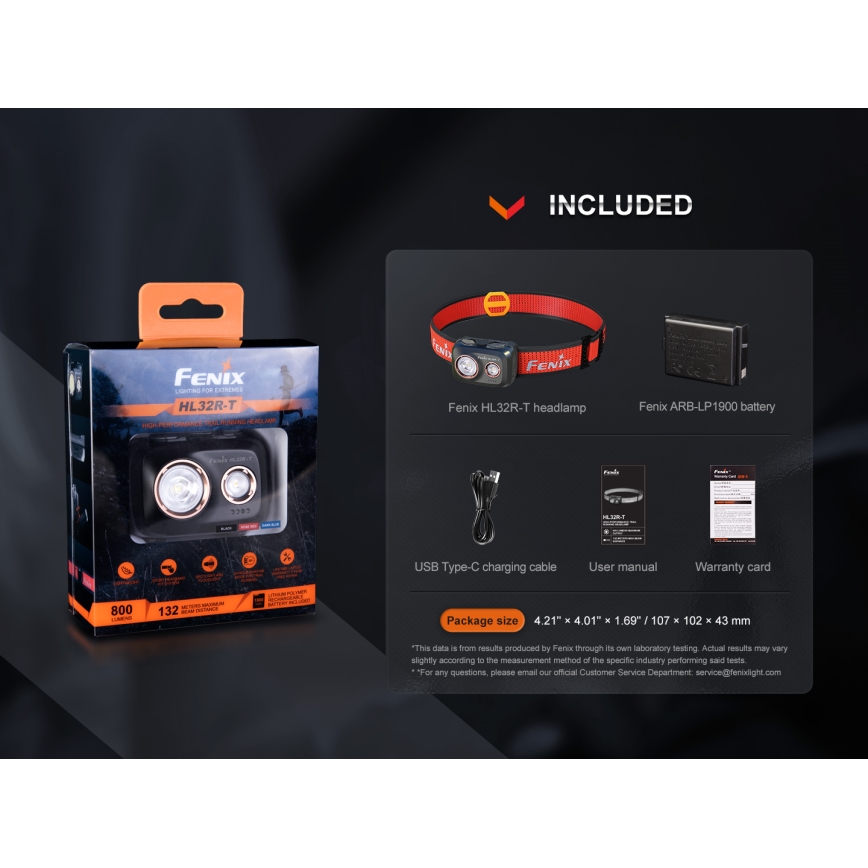 Fenix HL32RTBLCK - Lampada frontale LED ricaricabile LED/USB IP66 800 lm 300 h nero/arancione
