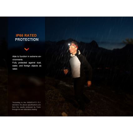 Fenix HL32RTBLCK - Lampada frontale LED ricaricabile LED/USB/3xAAA IP66 800 lucente 300 h 1900 mAh nero/arancione