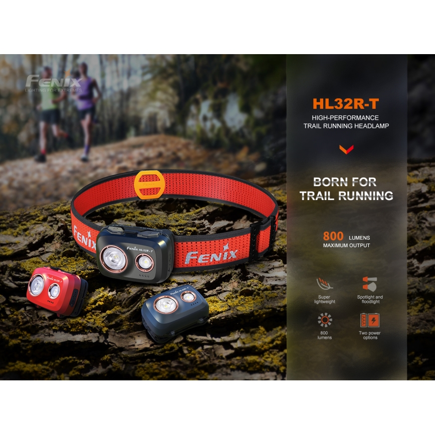 Fenix HL32RTBLCK - Lampe frontale LED rechargeable LED/USB IP66 800 lm 300 h noir/orange