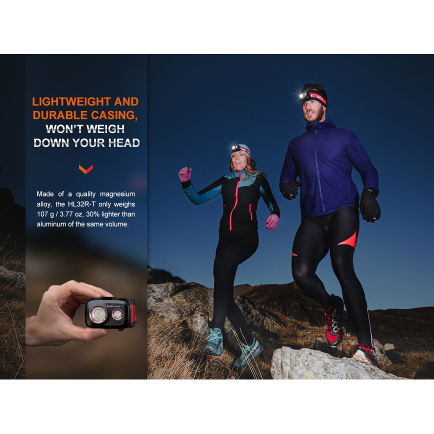 Fenix HL32RTBLCK - Lampe frontale LED rechargeable LED/USB IP66 800 lm 300 h noir/orange