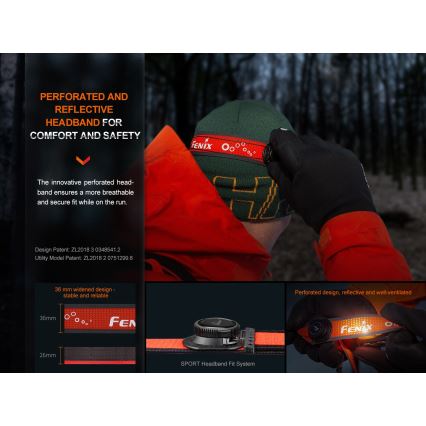 Fenix HL32RTRED - Lampe frontale rechargeable LED/USB/3xAAA IP66 800 lm 300 h rouge/orange