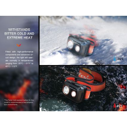 Fenix HL32RTRED - Lampe frontale rechargeable LED/USB/3xAAA IP66 800 lm 300 h rouge/orange