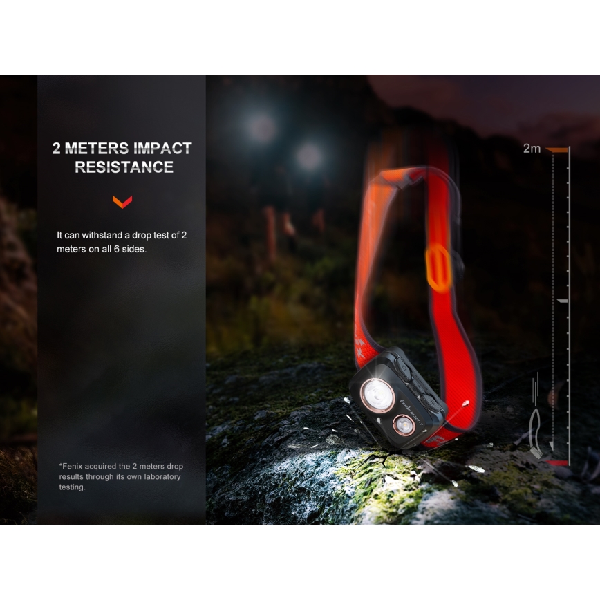 Fenix HL32RTRED - Wiederaufladbare LED-Stirnlampe LED/USB IP66 800 lm 300 h rot/orange