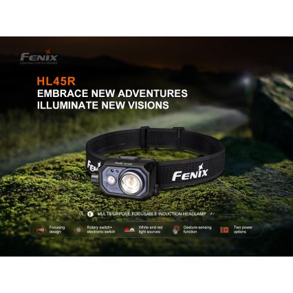 Fenix HL45R - Dimmbare, aufladbare LED-Stirnlampe mit Fokussierung LED/USB IP66 1000 glänzend 240 h schwarz