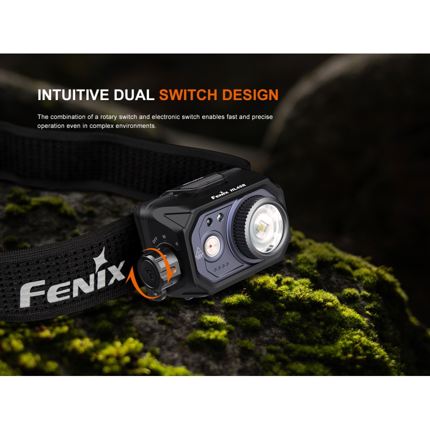 Fenix HL45R - LED Dimmerabile ricaricabile messa a fuoco lampada da testa LED/USB IP66 1000 lucente 240 h nero