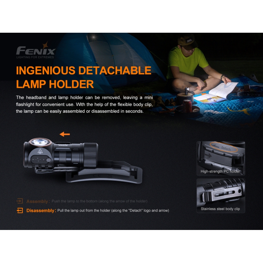 Fenix HM50RV20 - Lampada frontale ricaricabile a LED 3xLED/1xCR123A IP68