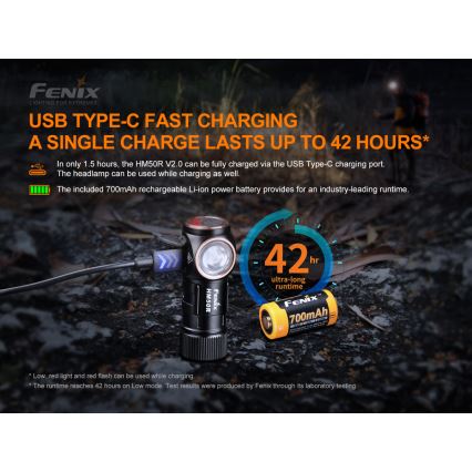 Fenix HM50RV20 - Lampe frontale rechargeable 3xLED/1xCR123A IP68 700 lm 120 hrs
