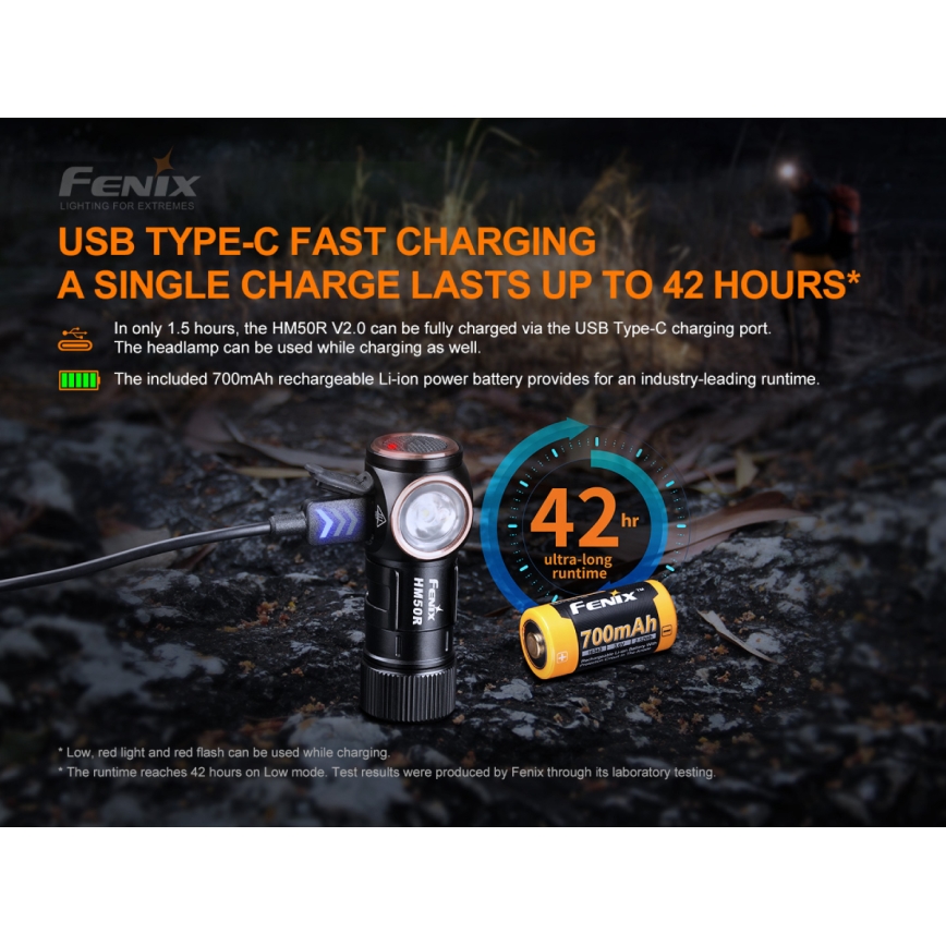 Fenix HM50RV20 - Lampe frontale rechargeable 3xLED/1xCR123A IP68 700 lm 120 hrs