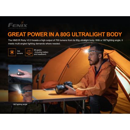 Fenix HM51RV20 - Lampada frontale LED ricaricabile 3xLED/1xCR123A/USB IP68 700 lucente 120 h 700 m