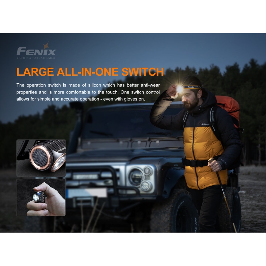 Fenix HM51RV20 - Lampada frontale LED ricaricabile 3xLED/1xCR123A/USB IP68 700 lucente 120 h 700 m