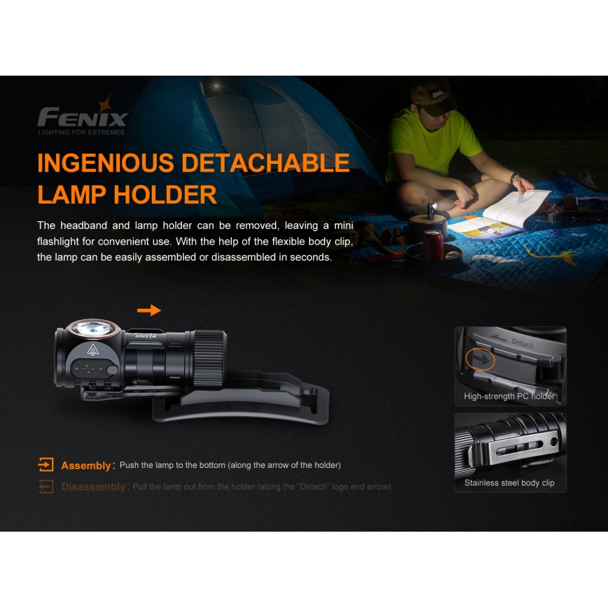 Fenix HM51RV20 - Lampe frontale rechargeable 3xLED/1xCR123A IP68 700 lm 120 hrs