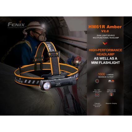 Fenix HM61RV20 - Lampada frontale LED ricaricabile LED/USB IP68 1600 lm 300 h