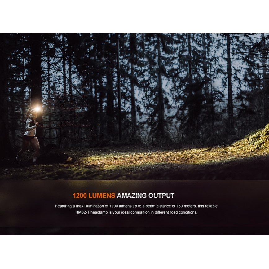 Fenix HM62TMGM - Lampada frontale ricaricabile LED dimmerabile LED/USB IP68 1200 lm 280 h