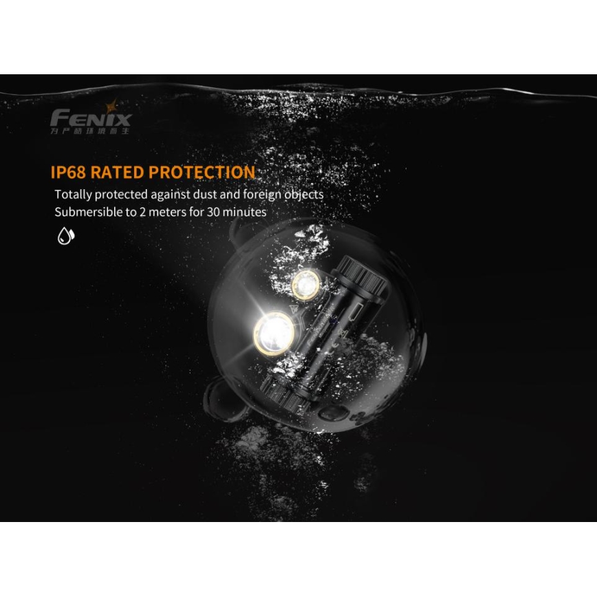 Fenix HM65R - LED wiederaufladbare Stirnlampe 2xLED/2xCR123A IP68