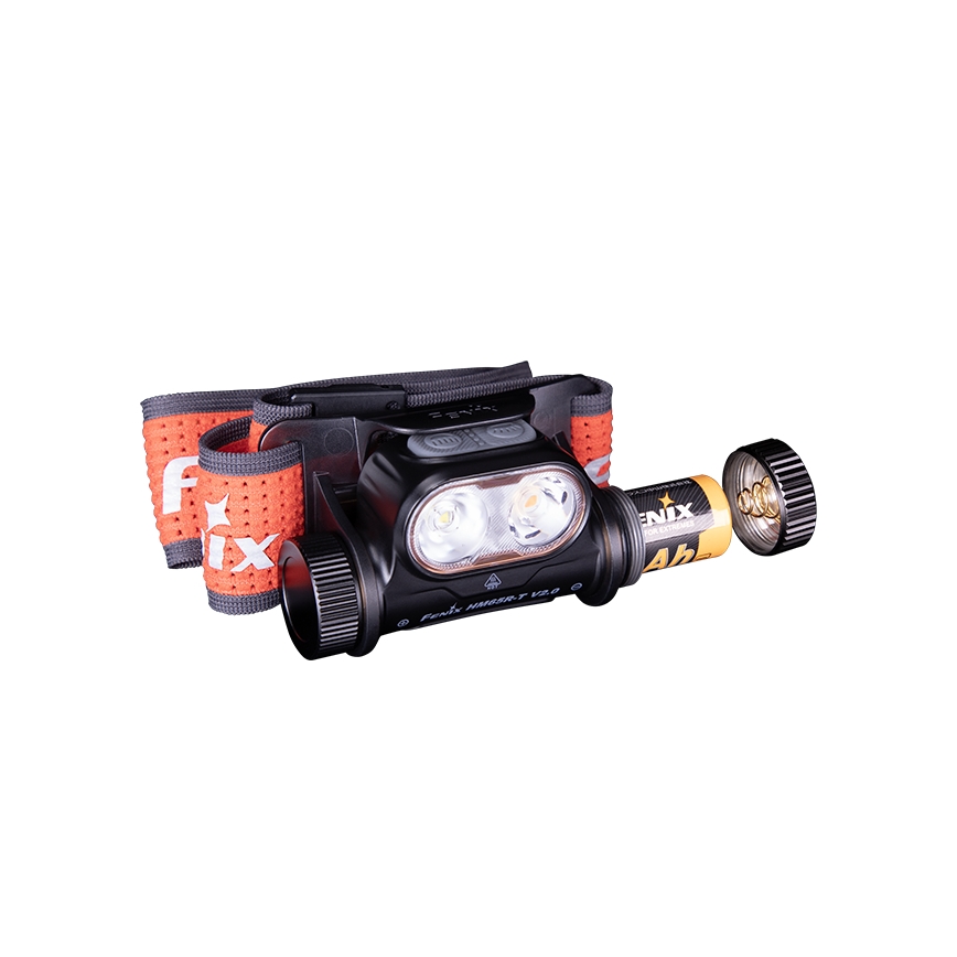 Fenix HM65RTV20BLC- Lampe frontale rechargeable à intensité variable LED/USB IP68 noir/orange