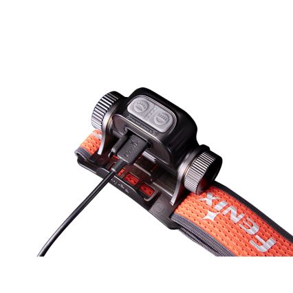 Fenix HM65RTV20BLC- LED Dimmerabile ricaricabile lampada da testa LED/USB IP68 nero/arancione