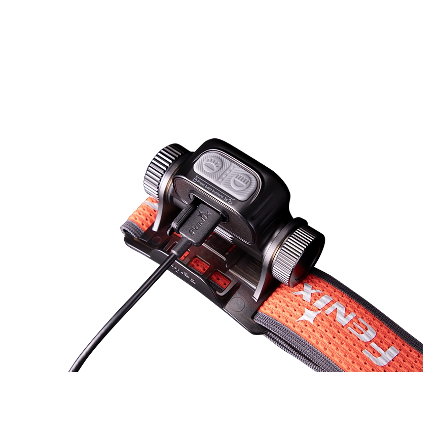 Fenix HM65RTV20BLC- LED Dimmerabile ricaricabile lampada da testa LED/USB IP68 nero/arancione