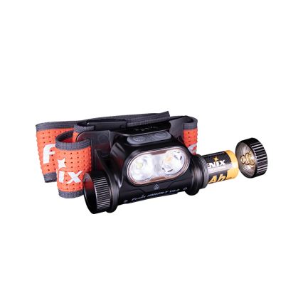 Fenix HM65RTV20BLC- LED Dimmerabile ricaricabile lampada da testa LED/USB IP68 nero/arancione