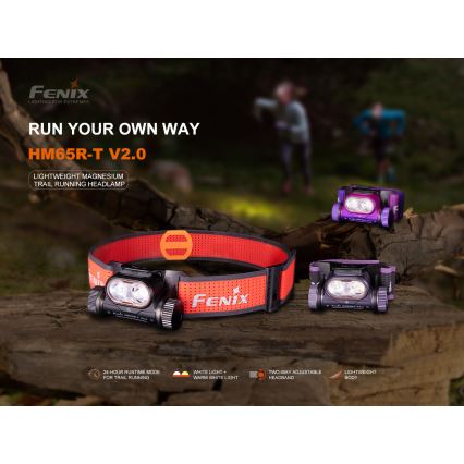 Fenix HM65RTV20PRP - Dimmbare, wiederaufladbare LED-Stirnlampe LED/USB IP68 1600 lm 300h schwarz/violett