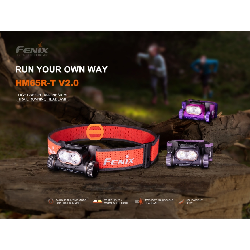Fenix HM65RTV20PRP - Dimmbare, wiederaufladbare LED-Stirnlampe LED/USB IP68 1600 lm 300h schwarz/violett
