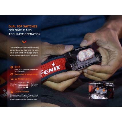 Fenix HM65RTV20PRP - Lampe frontale à intensité variable rechargeable LED/USB IP68 1600 lm 300h noir/violet