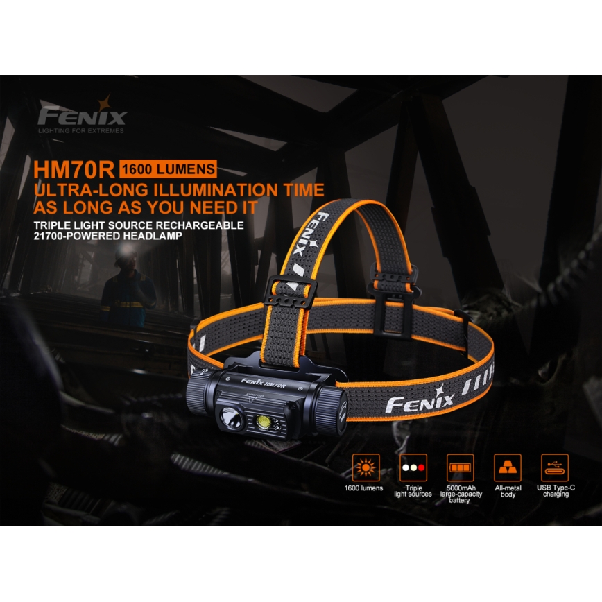 Fenix HM70R - Lampada frontale ricaricabile a LED 4xLED/1x21700 IP68