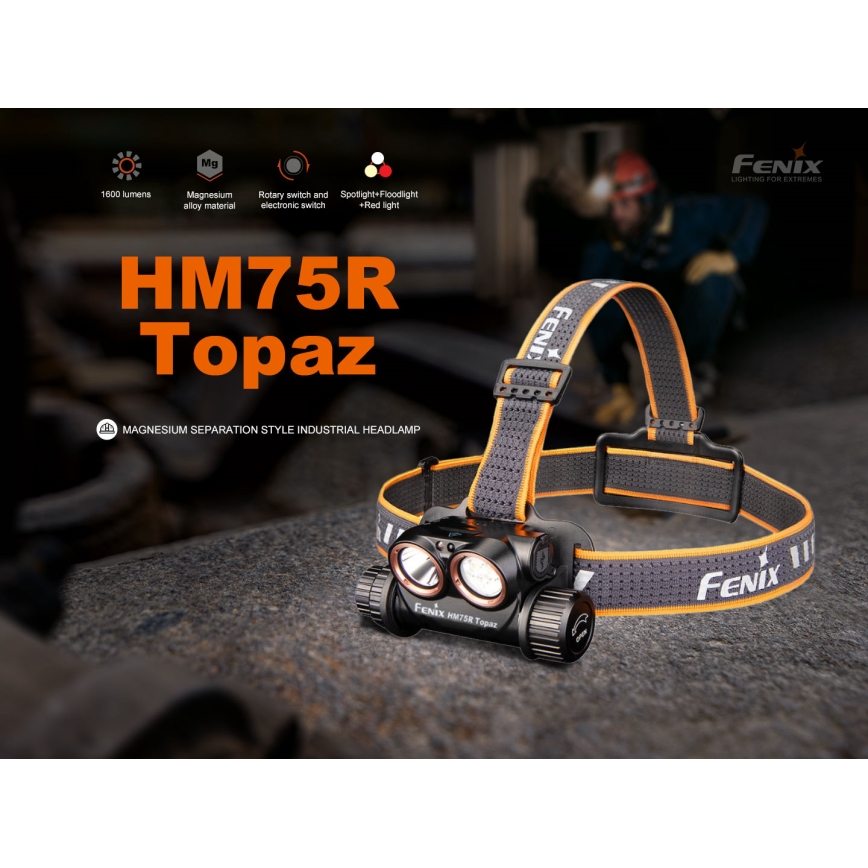 Fenix HM75RTOPAZ - Dimmbare, wiederaufladbare LED-Stirnlampe LED/USB IP68 1600 lm 210 h