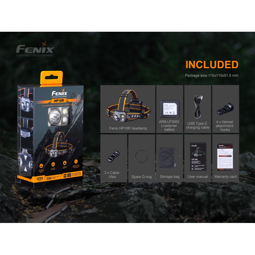 Fenix HP16R1250 – Wiederaufladbare LED-Stirnlampe 3xLED/4xAA IP66 1250 lm 600 h