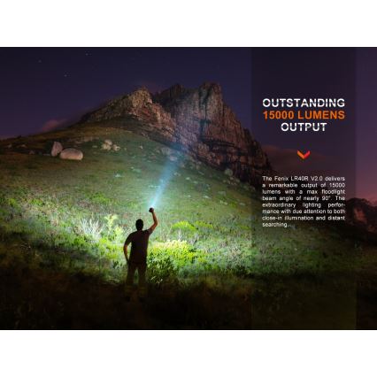Fenix LR40RV20 - Lampe torche rechargeable LED/USB IP68 15000 brillant 177 h 5000 mAh