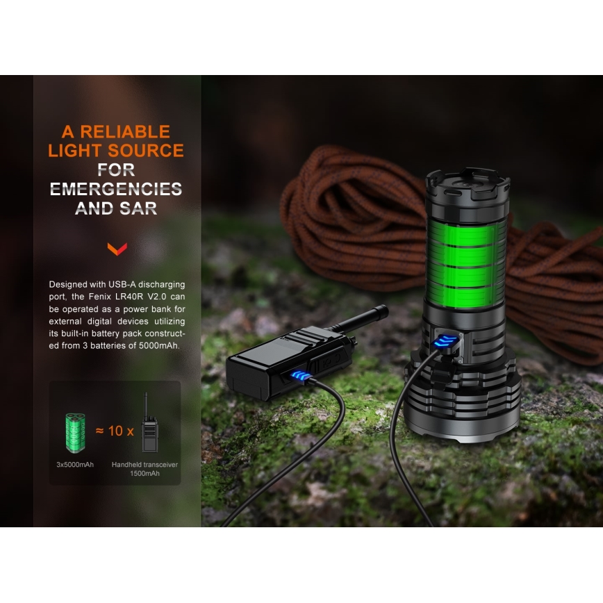 Fenix LR40RV20 - Torcia LED ricaricabile LED/USB IP68 15000 lm 177 h