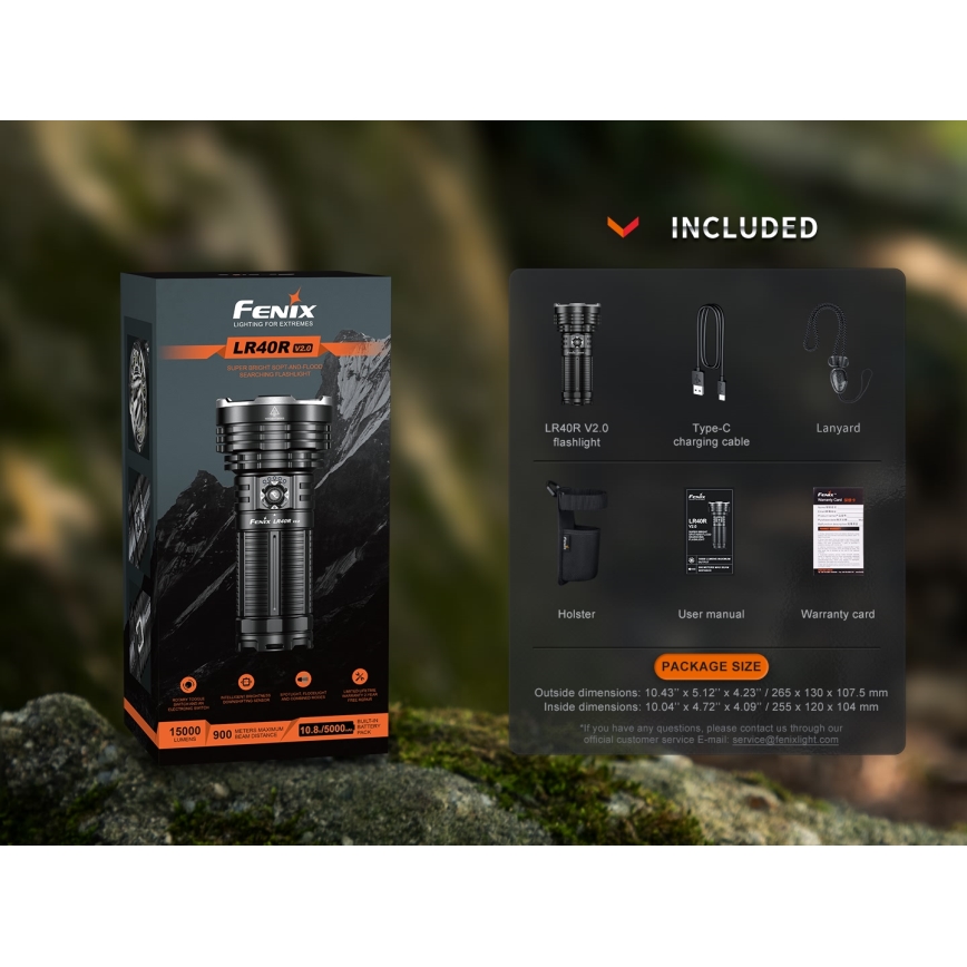 Fenix LR40RV20 - Torcia LED ricaricabile LED/USB IP68 15000 lm 177 h