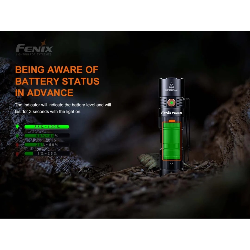 Fenix PD25R – Akku-LED-Taschenlampe LED/1xCR123A IP68 800 lm 70 h