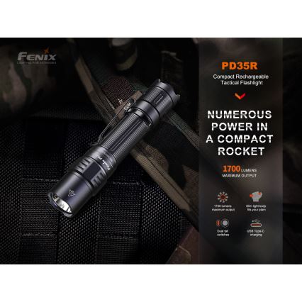 Fenix PD35R – Wiederaufladbare LED-Taschenlampe LED/USB IP68 1700 lm 100 h