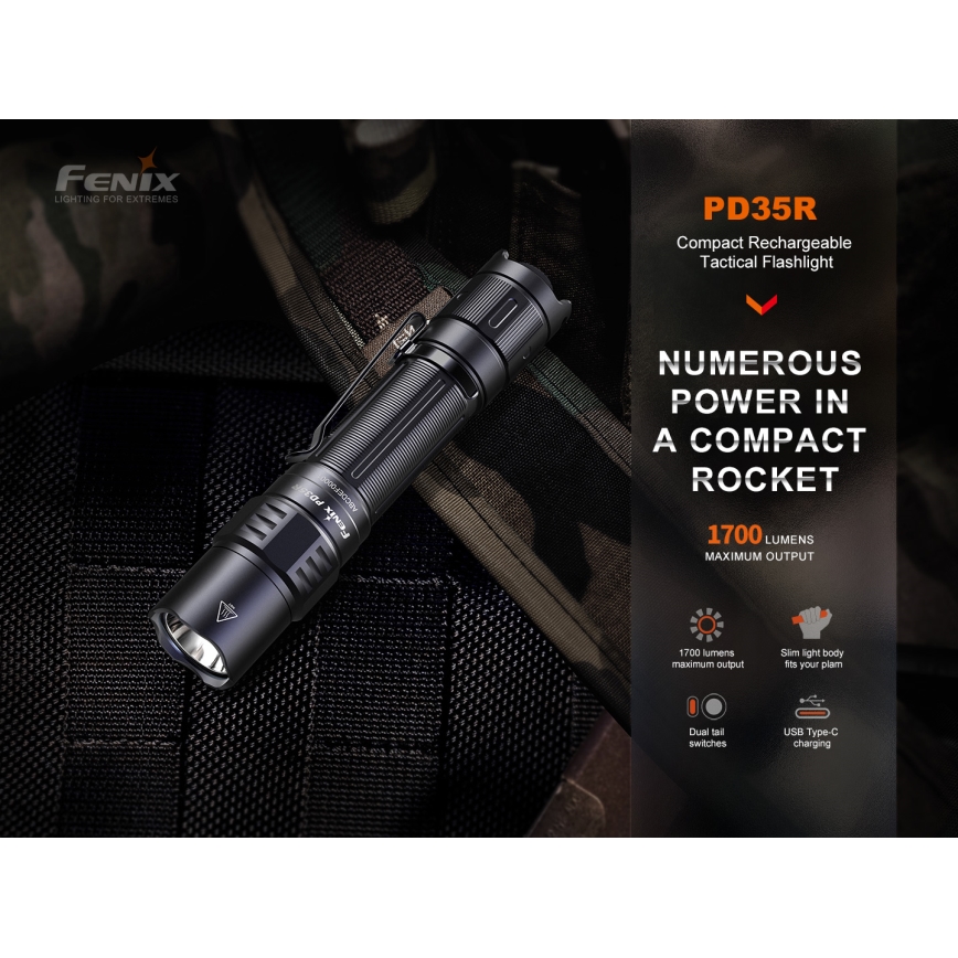 Fenix PD35R – Wiederaufladbare LED-Taschenlampe LED/USB IP68 1700 lm 100 h