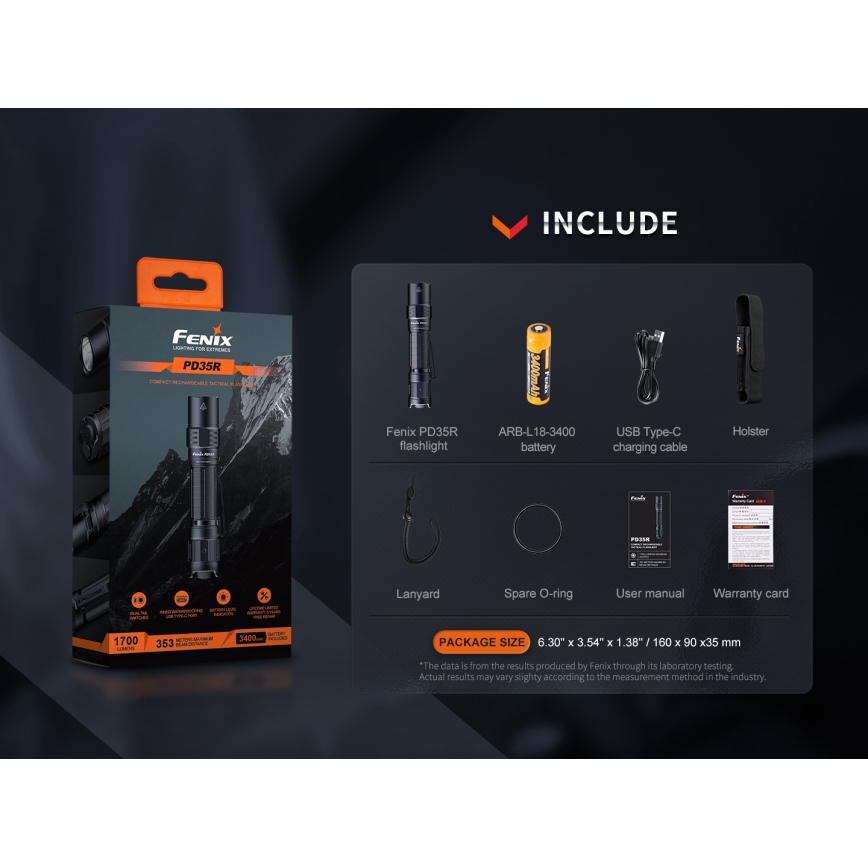 Fenix PD35R – Wiederaufladbare LED-Taschenlampe LED/USB IP68 1700 lm 100 h