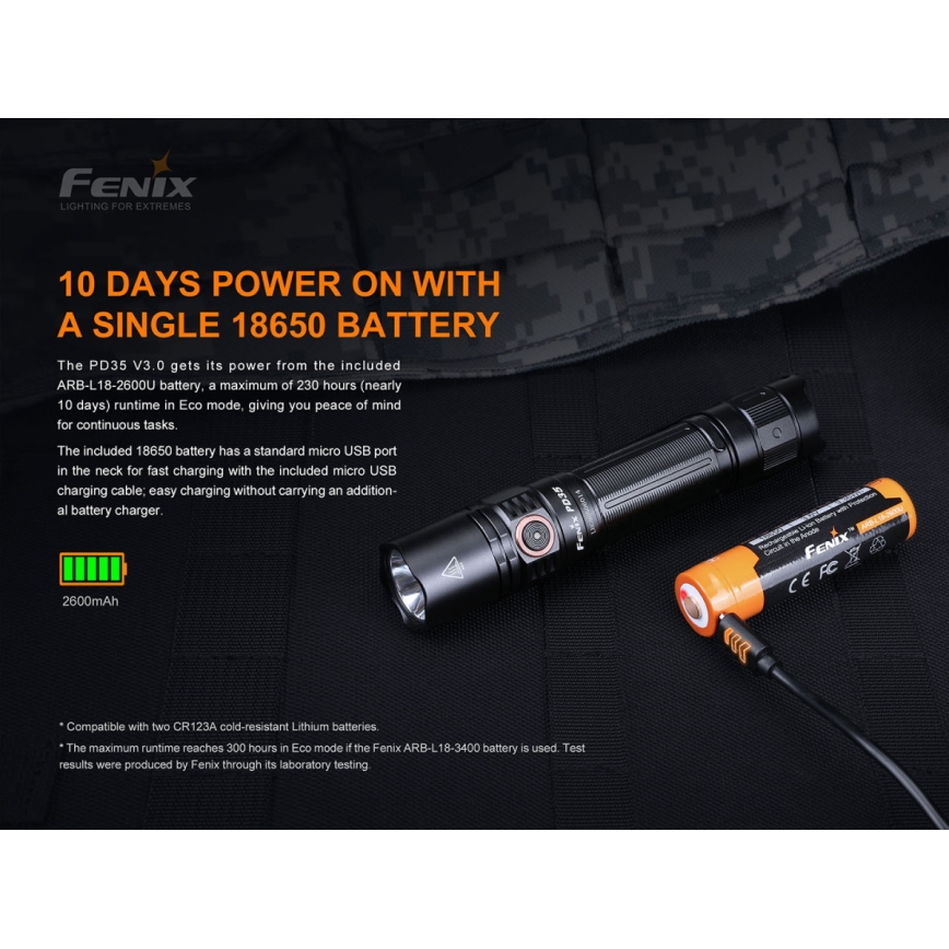 Fenix PD35V30 - Torcia LED ricaricabile LED/2xCR123A IP68
