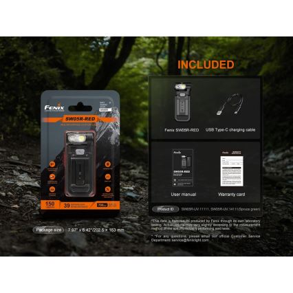 Fenix SW05RREDBLC - Dimmbare, aufladbare LED-Taschenlampe LED/USB IPX6 150 lm 49 h schwarz