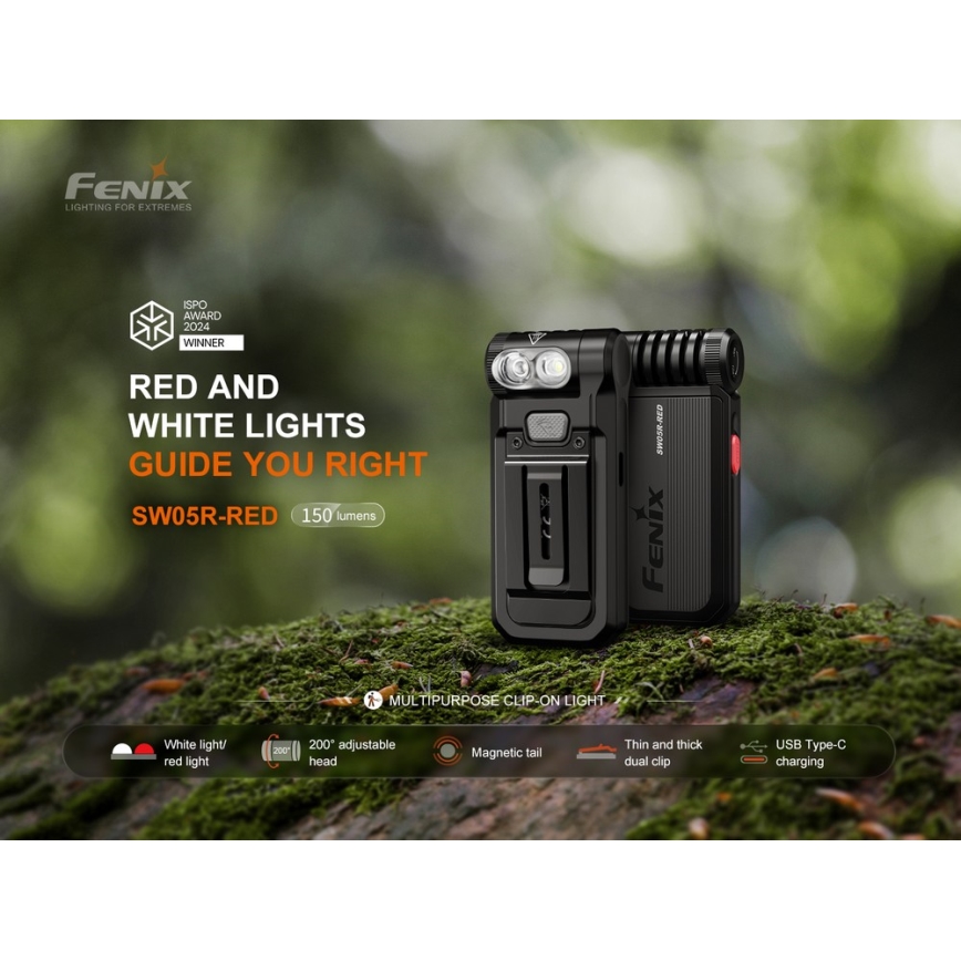 Fenix SW05RREDBLC - Lampe torche à intensité variable rechargeable LED/USB IPX6 150 lm 49 h noir
