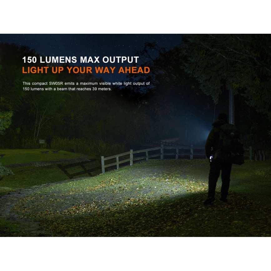 Fenix SW05RREDBLC - Lampe torche à intensité variable rechargeable LED/USB IPX6 150 lm 49 h noir