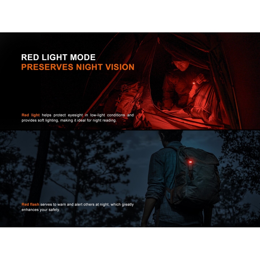 Fenix SW05RREDBLC - Lampe torche à intensité variable rechargeable LED/USB IPX6 150 lm 49 h noir
