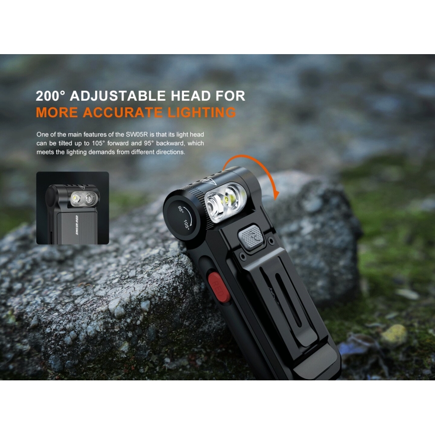 Fenix SW05RREDBLC - Lampe torche à intensité variable rechargeable LED/USB IPX6 150 lm 49 h noir