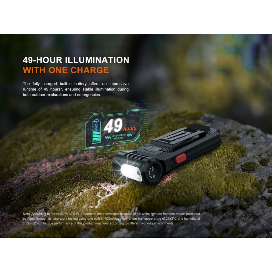 Fenix SW05RREDBLC - Lampe torche à intensité variable rechargeable LED/USB IPX6 150 lm 49 h noir