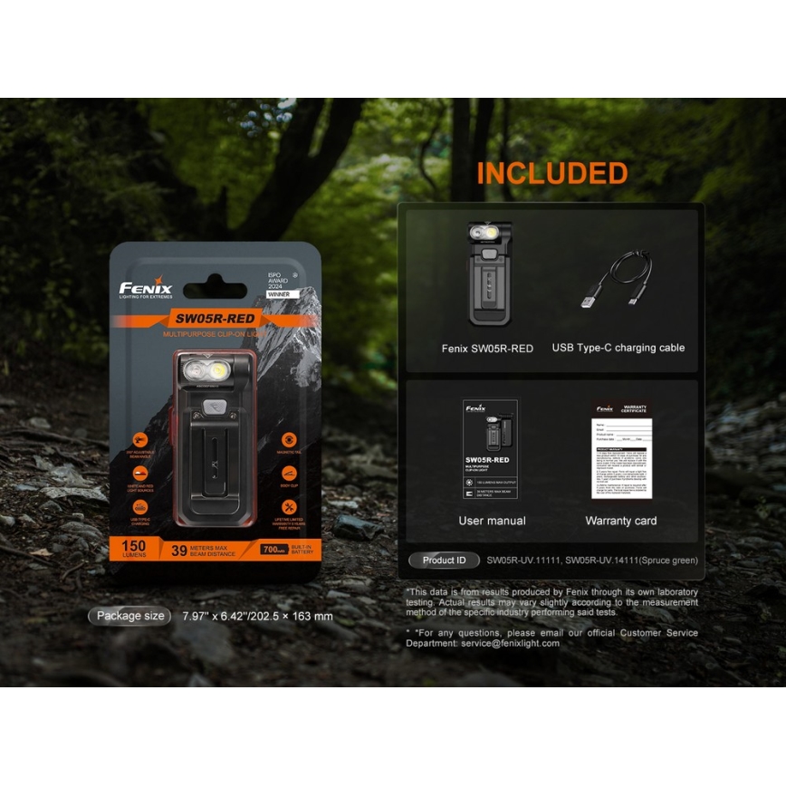 Fenix SW05RREDBLC - Lampe torche à intensité variable rechargeable LED/USB IPX6 150 lm 49 h noir