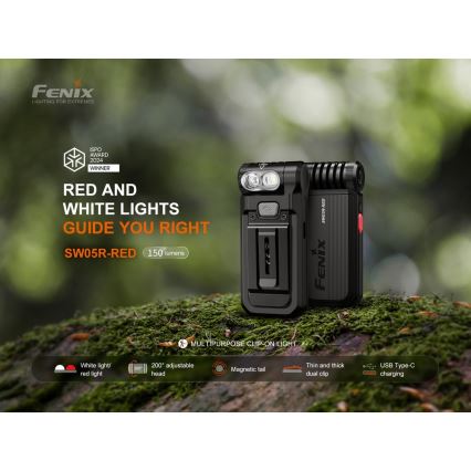 Fenix SW05RREDBLC - LED Dimmerabile ricaricabile torcia LED/USB IPX6 150 lm 49 h nero