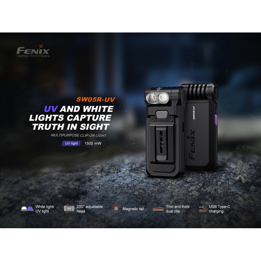 Fenix SW05RUVBLC - Dimmbare, aufladbare LED-Taschenlampe LED/USB IPX6 150 lm 49 h schwarz