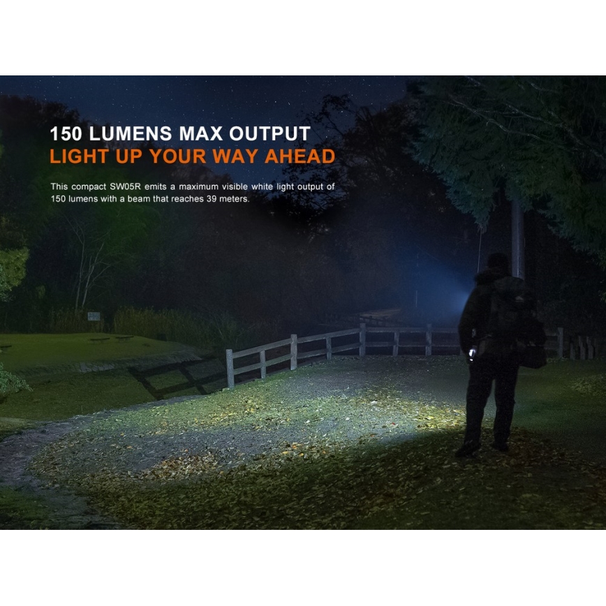 Fenix SW05RUVBLC - Dimmbare, aufladbare LED-Taschenlampe LED/USB IPX6 150 lm 49 h schwarz